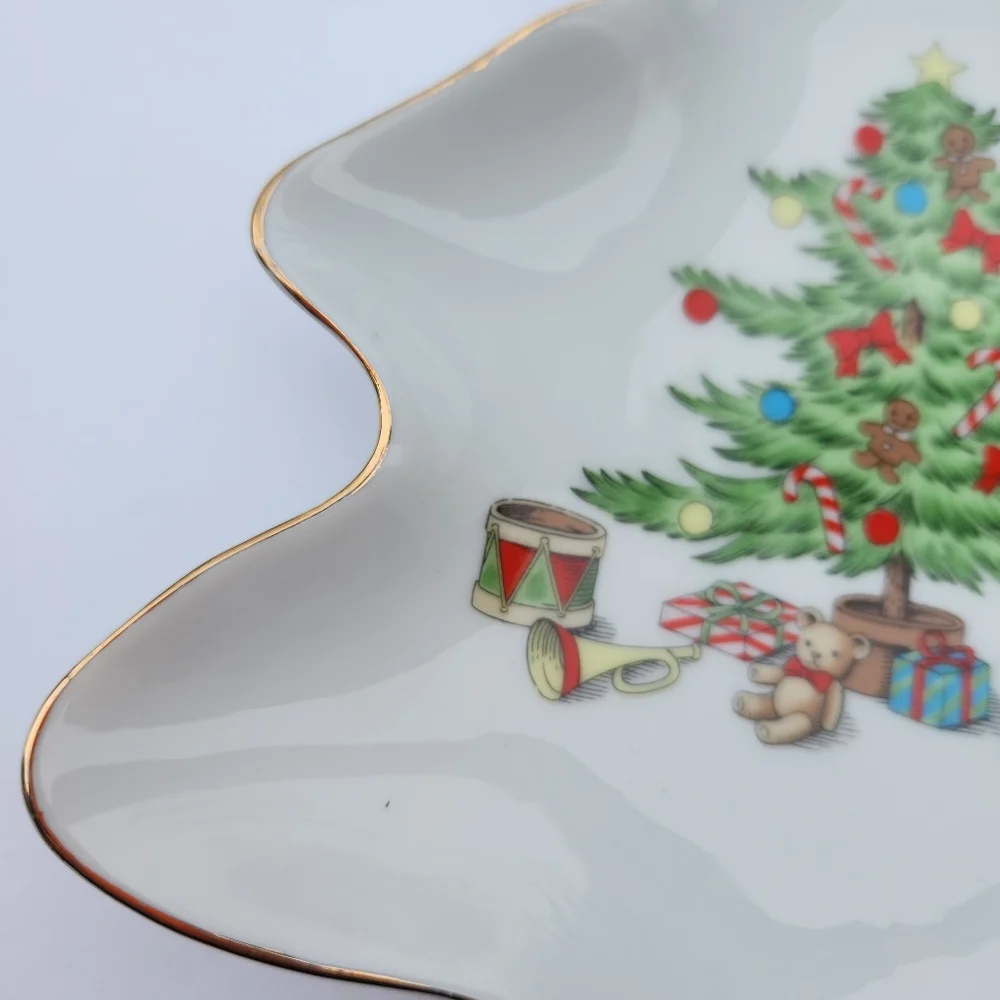 Vintage Holiday Hostess Fine China Christmas Tree Shaped Candy Dish